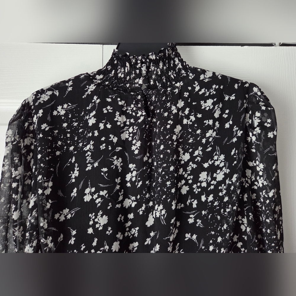 Aqua Black and White Floral Long Sleeve Dress size L - Picture 9 of 13